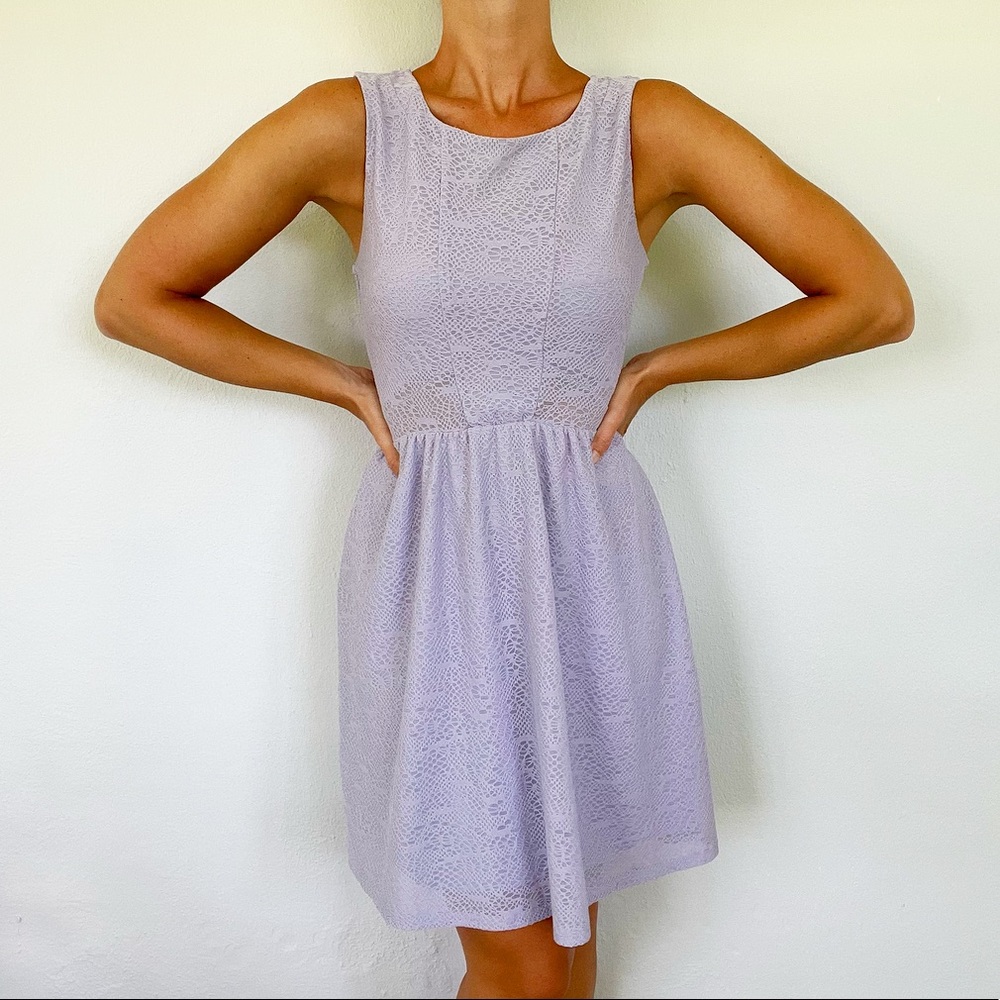 Xhilaration lilac lace sleeveless sheer cut out fit and flare dress size small